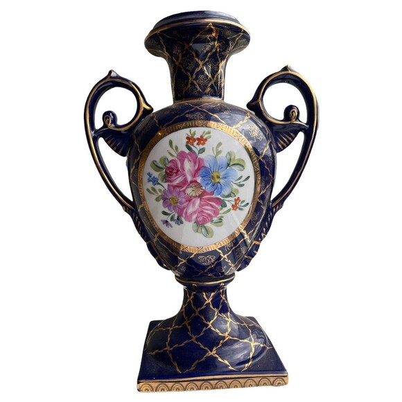 Formalities by Baum BrosCobalt Blue and Gold Urn Vase 13" Porcelain 1980’s - Picture 3 of 7